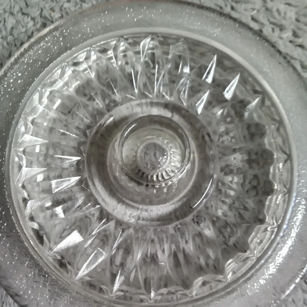 Vintage Clear Pressed Glass Hexagon Candy Dish Scroll Pattern Apothecary Jar Lid